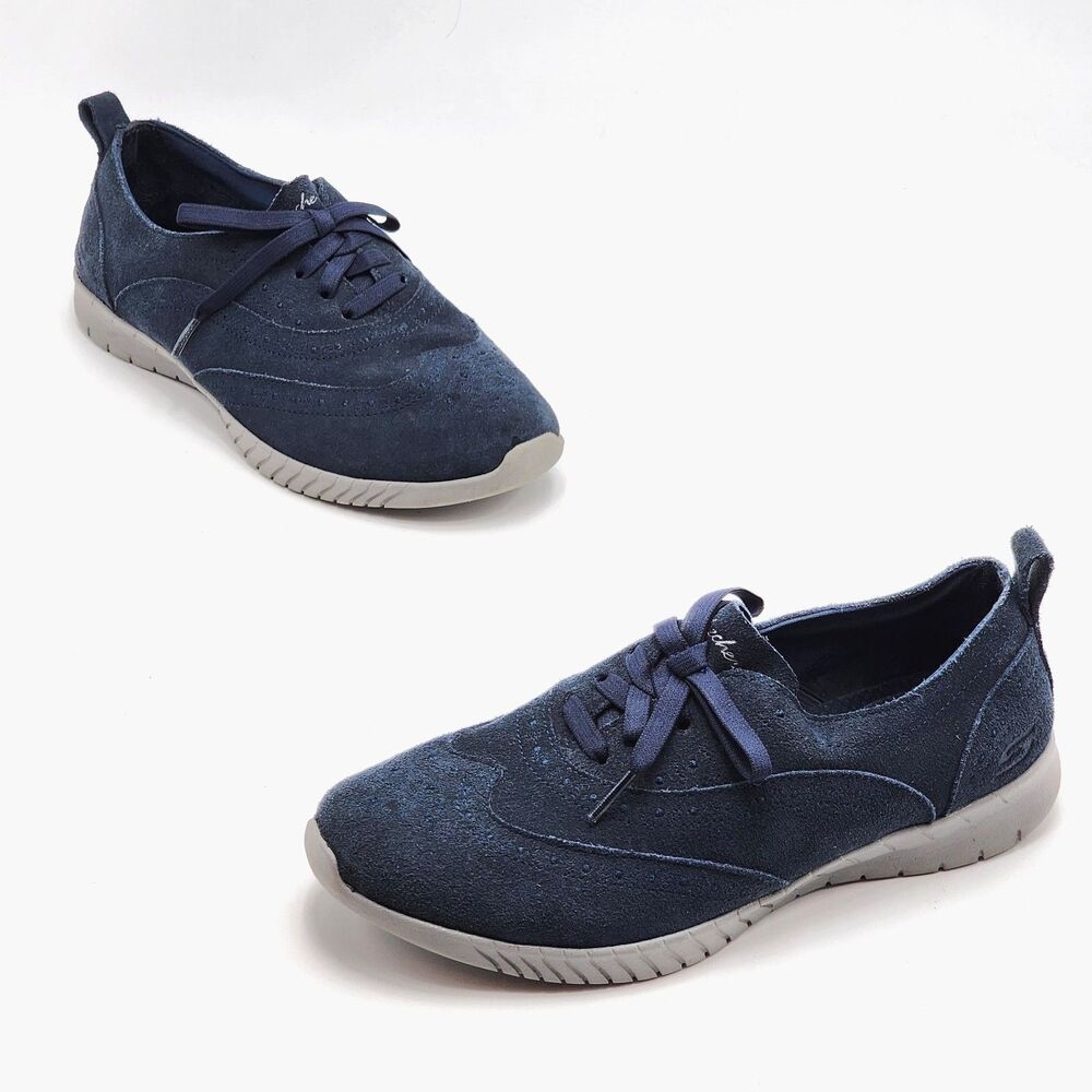 Skechers Wave Lite Dearest Darling Wingtip Suede Sneakers Slip On Navy Size 8.5